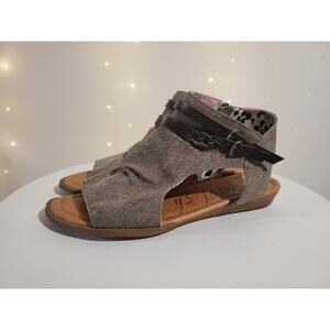 Blowfish Malibu Bella Open Toe Fabric Bootie Sandals Womens Size 8 Brown Tan